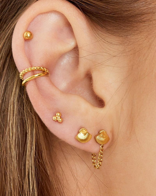 Dubbel earcuff touw & glad Goud kleur Stainless Steel