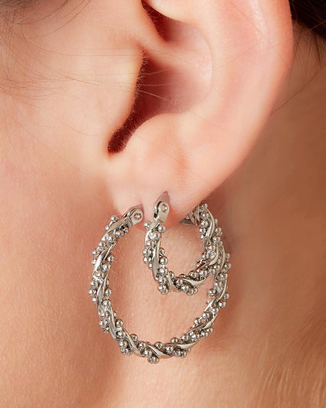 Stainless Steel Twisted Hoop Oorbellen Zilver