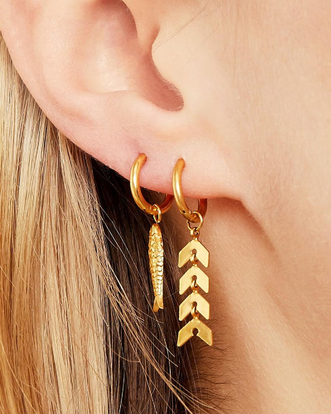 Oorbellen Fishbone Goud kleur Stainless Steel