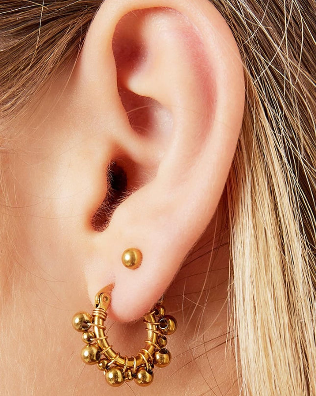 Oorringen met balletjes Goud kleur Stainless Steel