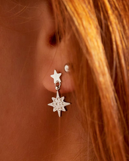 Assymetrische Oorbel Set Maan & Ster Zilver Stainless Steel