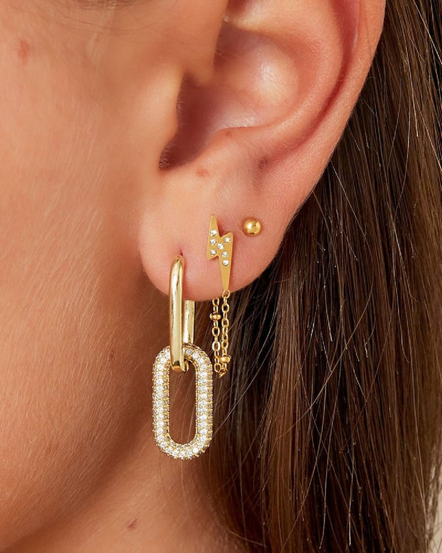 Bliksemschicht oorbellen met zirkonen Goud kleur Stainless Steel