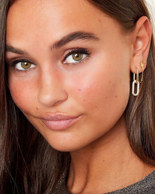 Bliksemschicht oorbellen met zirkonen Goud kleur Stainless Steel