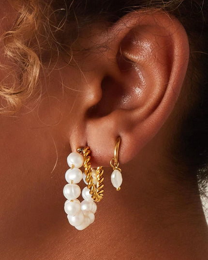 Oorbellen zoetwaterparel Zilver Stainless Steel