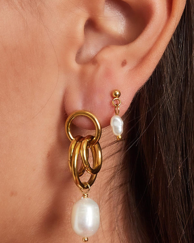 Oorbellen bungelende hoops met parel Zilver Stainless Steel