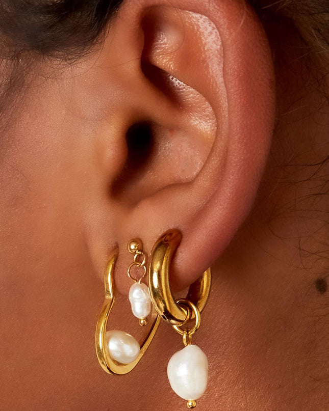 RVS oorbellen parels simpel Goud kleur Stainless Steel