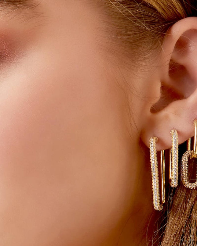 Oorbellen rechthoek zirkoon Goud kleur Koper