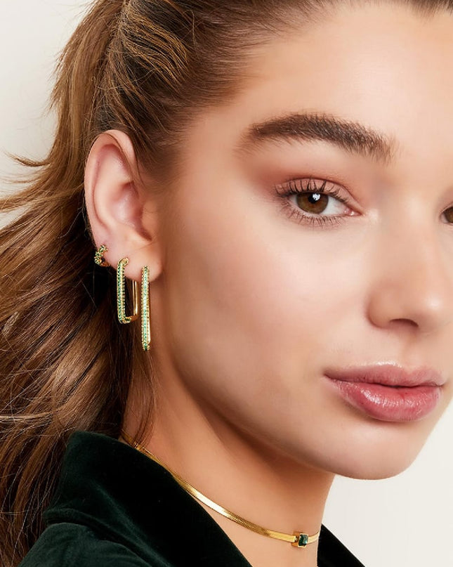 Oorbellen rechthoek zirkoon Goud kleur Koper