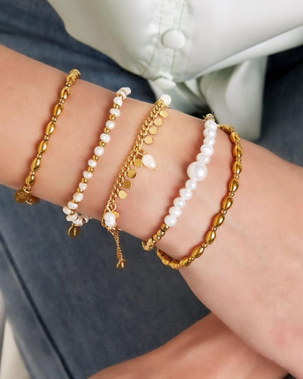 Armband met parels en cirkels Goud kleur Stainless Steel