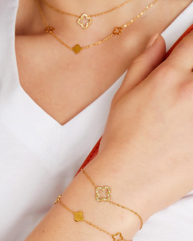 Armband klavertje met zirkonia steentjes Goud kleur Stainless Steel