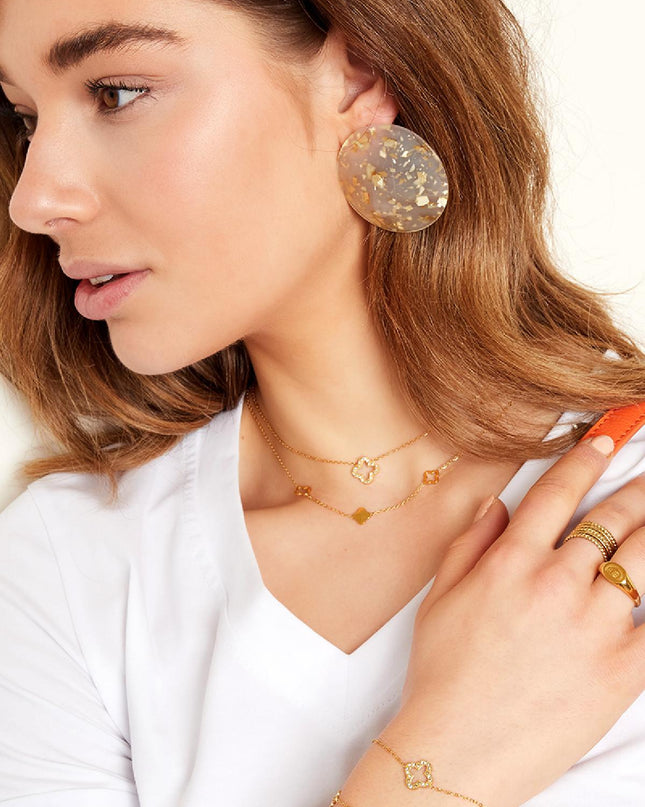 Armband klavertje met zirkonia steentjes Goud kleur Stainless Steel