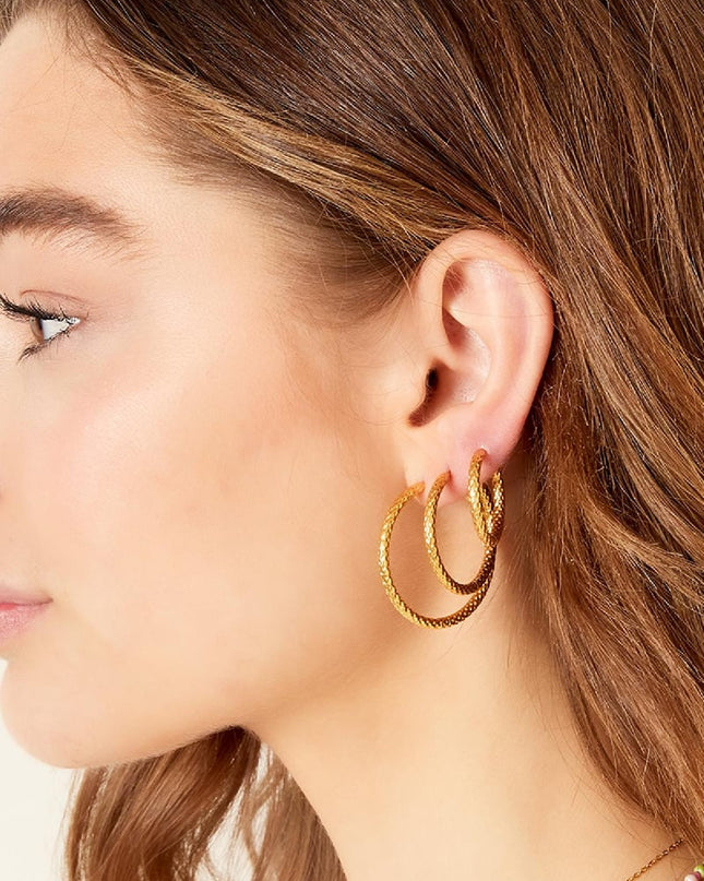 Oorbellen met patroon groot Goud kleur Stainless Steel