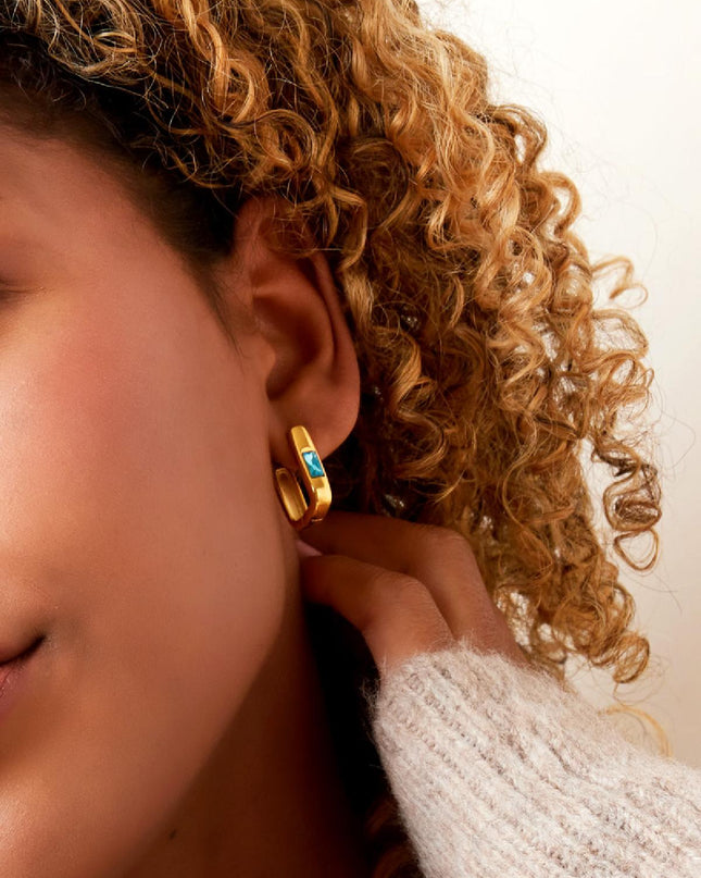 Vierkante oorbellen met zirkoon Blauw & Gold Stainless Steel