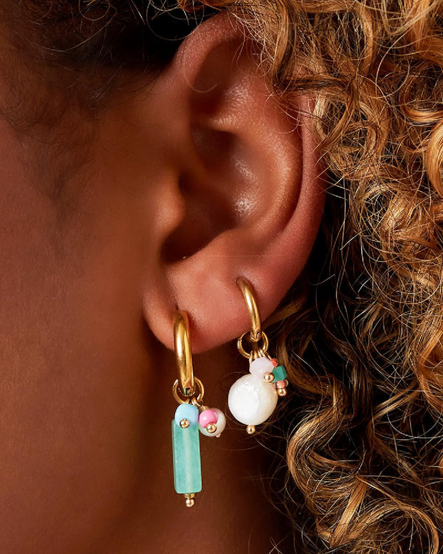 Oorhangers met bungelende staaf Green & Gold Stainless Steel