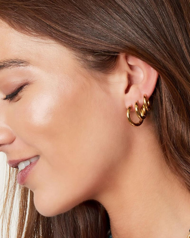 Creolen set 3 hoop oorbellen Goud kleur Stainless Steel