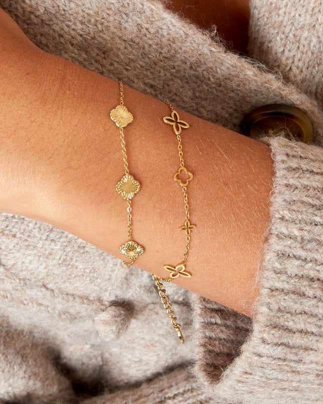 Armband klaver met patroon Goud kleur Stainless Steel