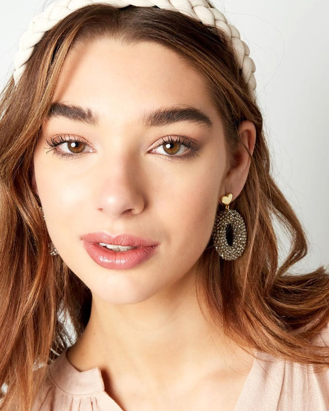 Oorbellen ovaal met kralen en hart detail Zwart Koper