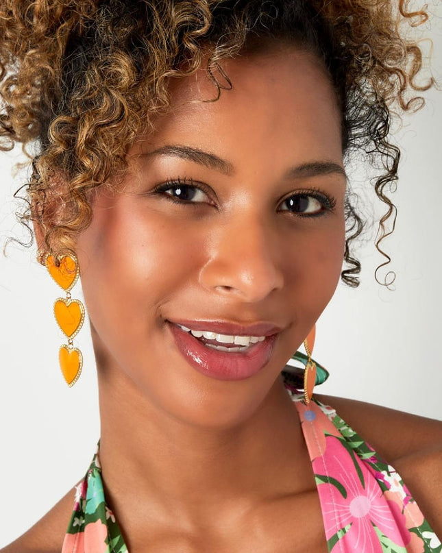 Oorbellen 3 sierlijke hartjes op een rij Paars Stainless Steel