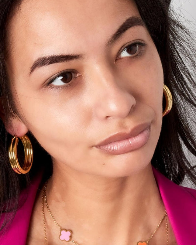 Oorringen met ribbel Goud kleur Stainless Steel