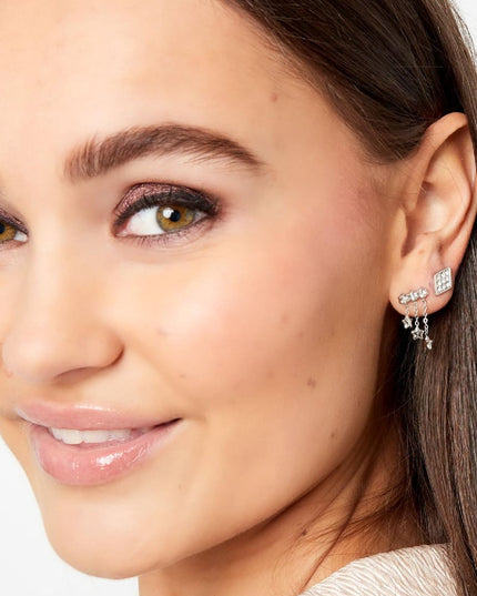 Oorbellen met ketting en sterretjes Goud kleur Stainless Steel