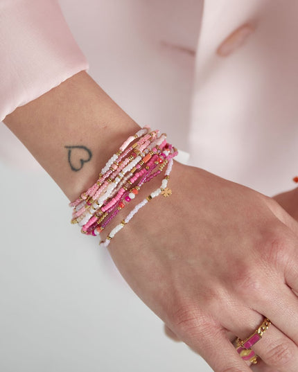 Armbanden set kralen kleurrijk Beige & Goud kleur Stainless Steel