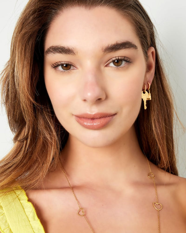 Oorbellen sleutel & slot - zilver Stainless Steel