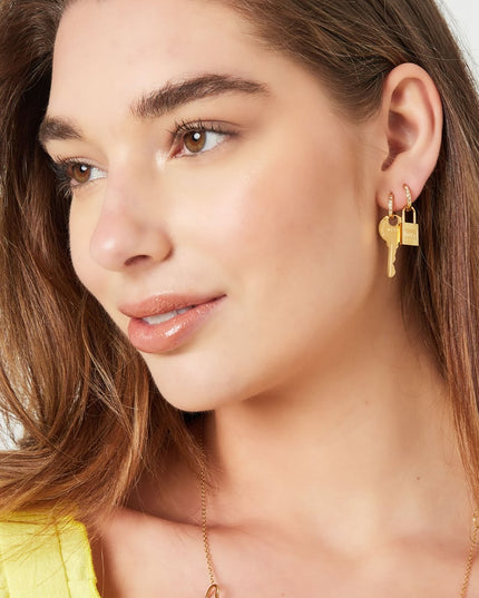 Oorbellen sleutel & slot - zilver Stainless Steel