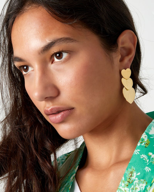 Oorbellen 3 keer hart - Goud kleur Stainless Steel