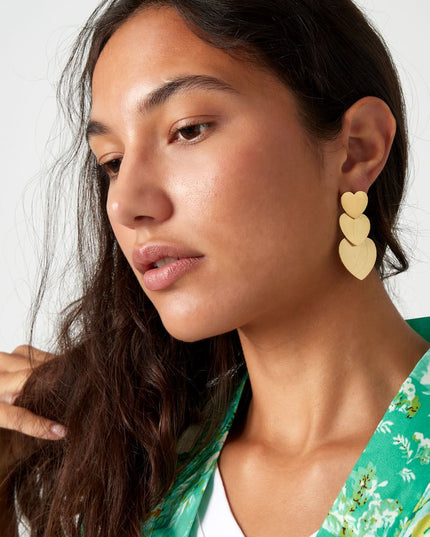 Oorbellen 3 keer hart - Goud kleur Stainless Steel