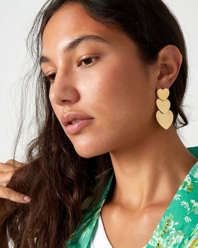 Oorbellen 3 keer hart - Goud kleur Stainless Steel