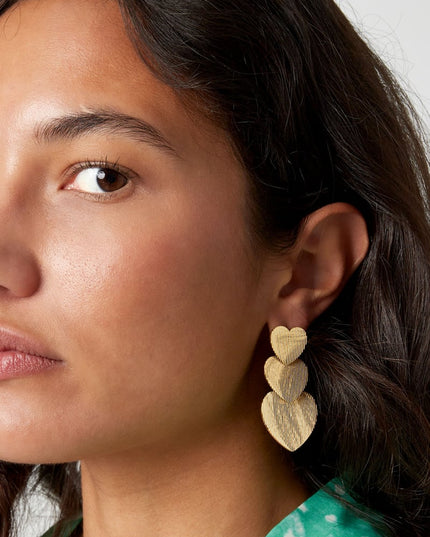 Oorbellen 3 keer hart - Goud kleur Stainless Steel