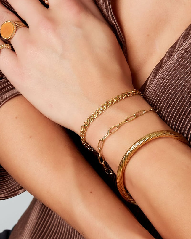 Schakelarmband basic Goud kleur Stainless Steel