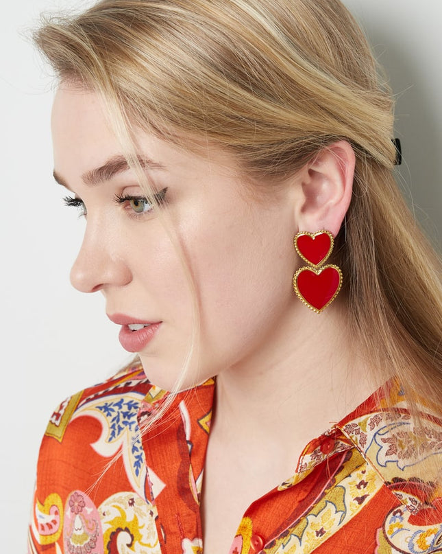 Oorbellen 2 x hart - zwart Zwart & Goud kleur Stainless Steel