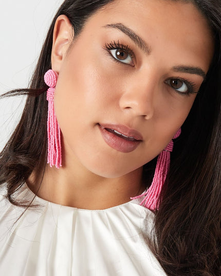 Oorbellen kralen kwastje - fuchsia Glaskralen