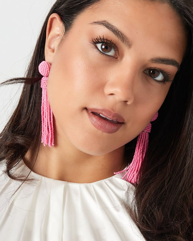 Oorbellen kralen kwastje - fuchsia Glaskralen