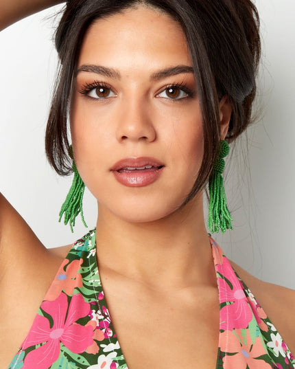 Oorbellen kralen kwastje - fuchsia Glaskralen