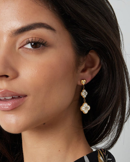 Oorbellen bloemenslinger - zilver/wit