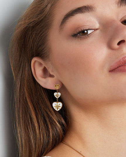 Ring drie hartjes op een rij - Goud kleur/wit