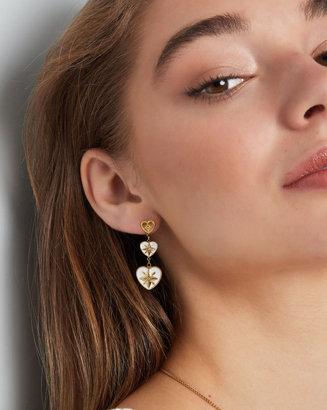 Ring drie hartjes op een rij - Goud kleur/wit