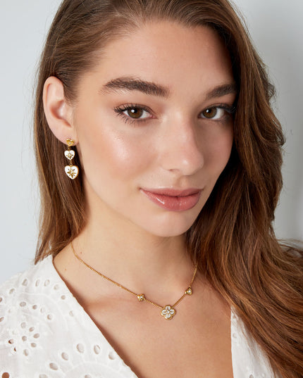 Ring drie hartjes op een rij - Goud kleur/wit