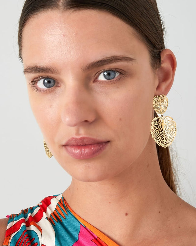 Oorbellen blad & blad - Goud kleur Stainless Steel