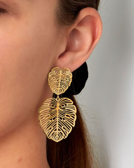 Oorbellen blad & blad - Goud kleur Stainless Steel