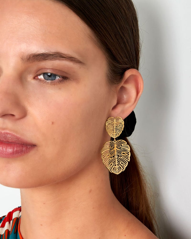 Oorbellen blad & blad - Goud kleur Stainless Steel