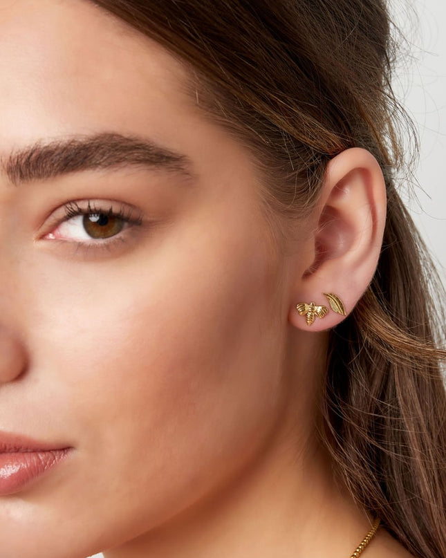 Oorbellensteker veertje - Goud kleur Stainless Steel