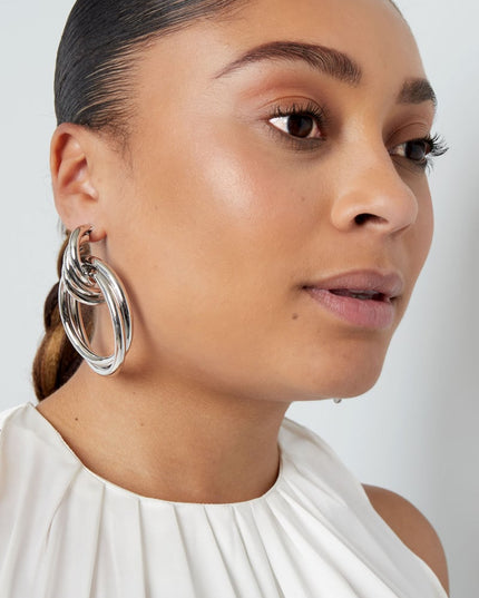 Oorbellen dubbele hoops - Goud kleur Metaal