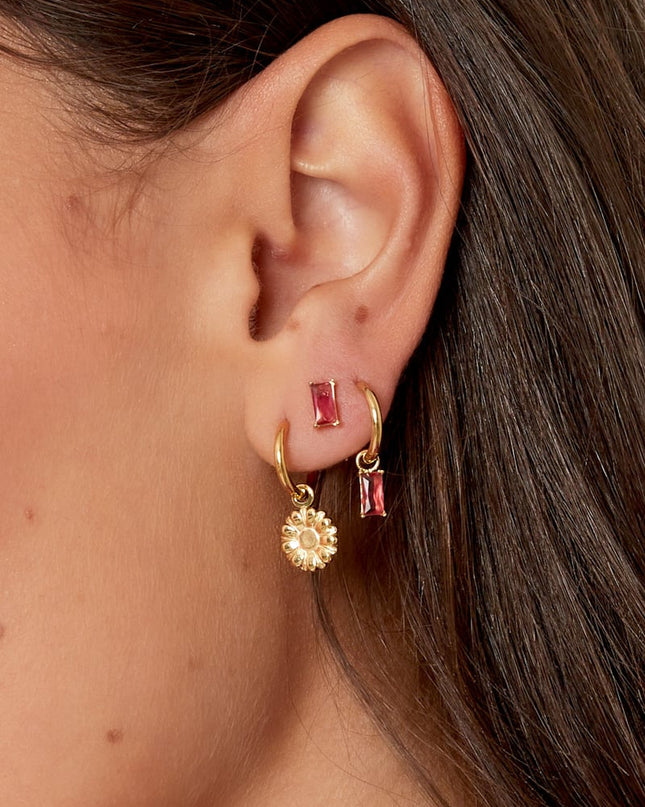 Oorstekers rechthoekige steen - Goud kleur/fuchsia