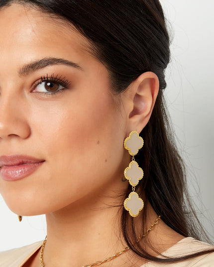 Oorbellen 3 klavers - zwart Stainless Steel