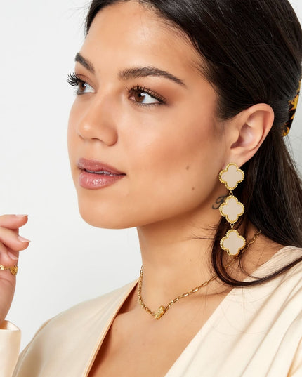 Oorbellen 3 klavers - zwart Stainless Steel