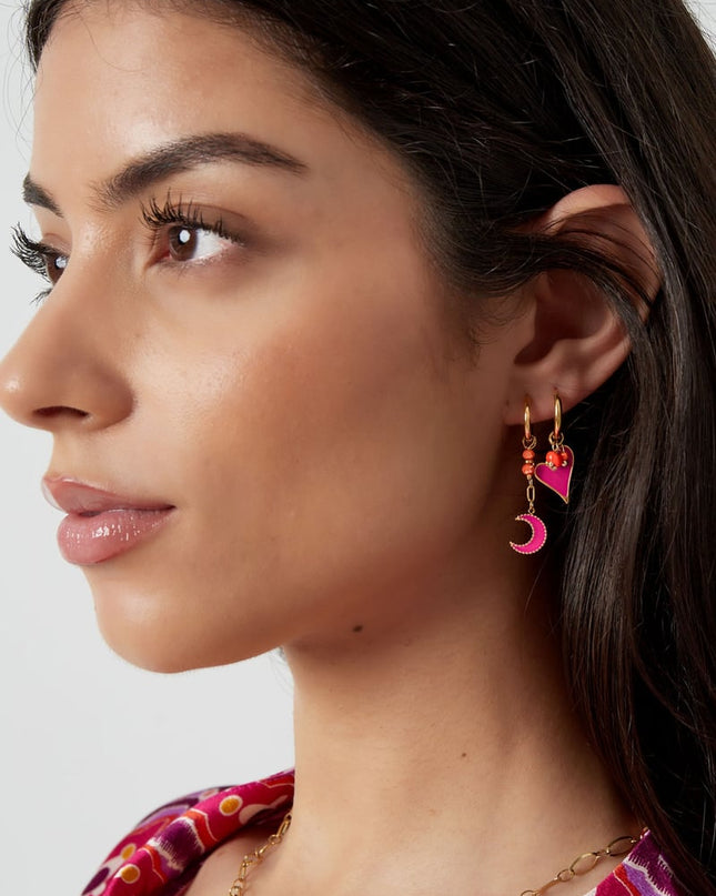 oorbel hart met kralen roze