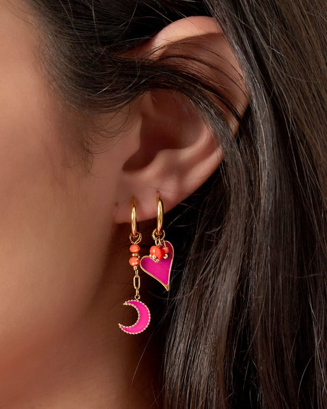 oorbel hart met kralen roze